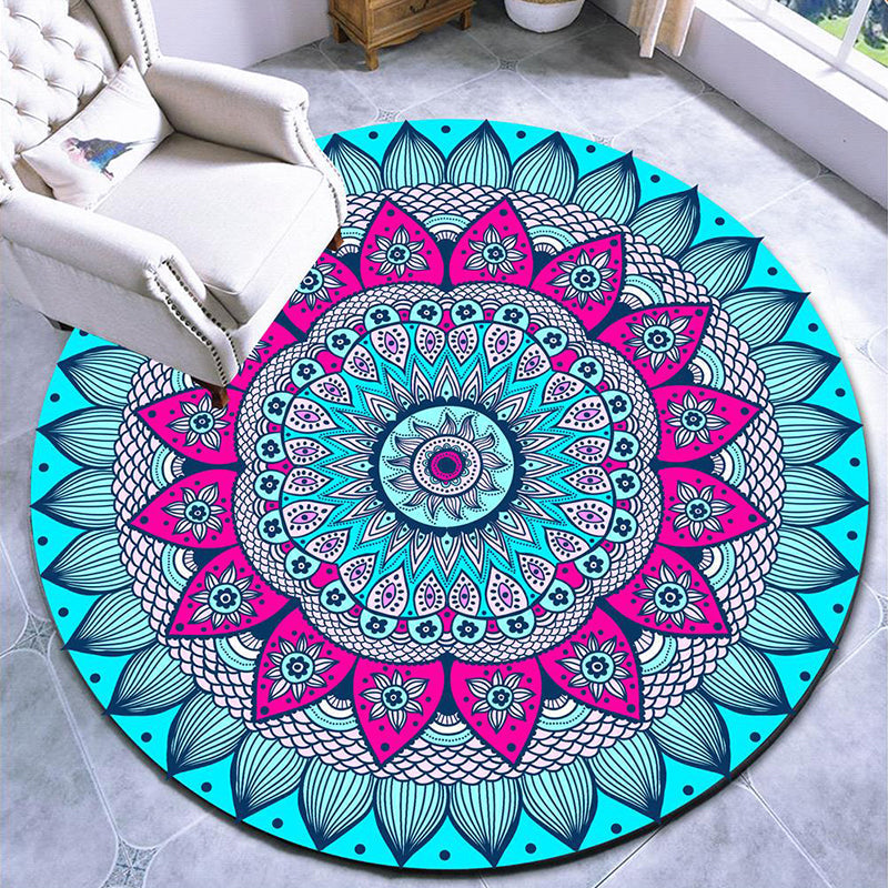 Sikunuo | Beautiful mandala patterned rug Multicolored Moroccan area rug Polyester pet friendly stain resistant non-slip backing rug for tea room