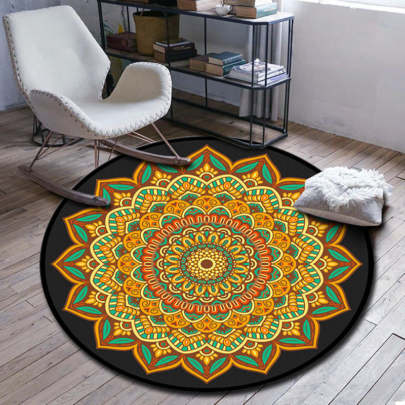 Sikunuo | Folks Multicolor Mandala Rug Synthetic Moroccan Rug Machine Washable Non-Slip Pet Friendly Living Room Rug