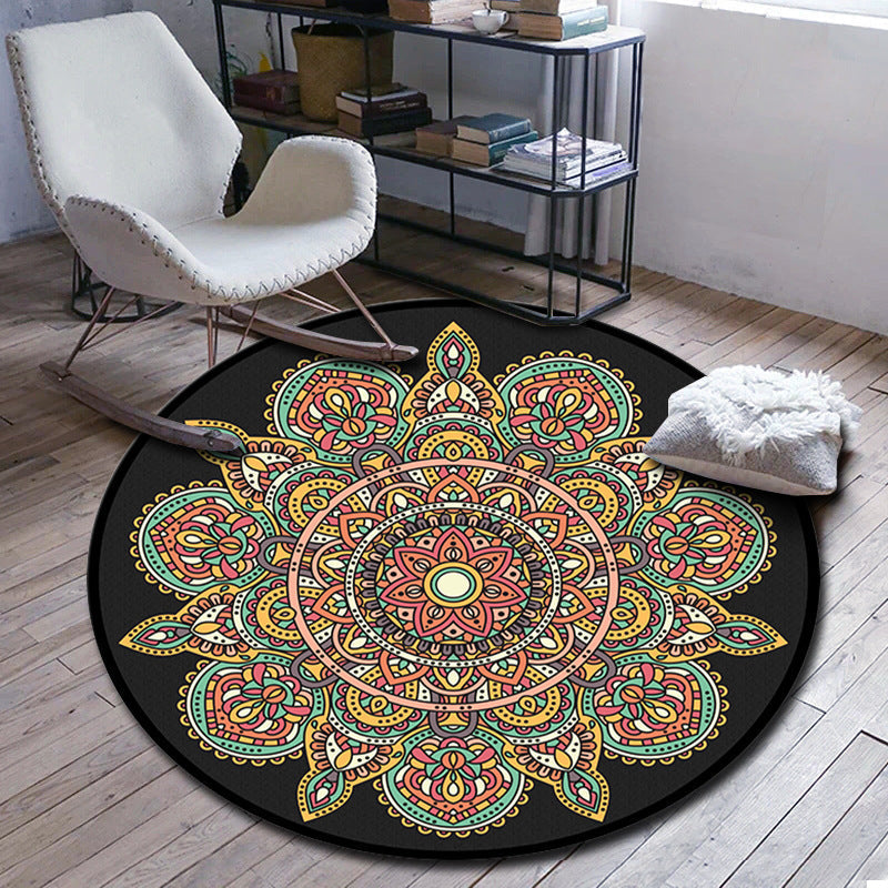 Sikunuo | Folks Multicolor Mandala Rug Synthetic Moroccan Rug Machine Washable Non-Slip Pet Friendly Living Room Rug