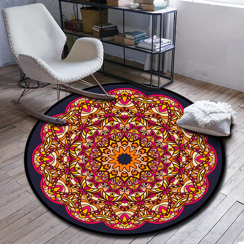 Sikunuo | Folks Multicolor Mandala Rug Synthetic Moroccan Rug Machine Washable Non-Slip Pet Friendly Living Room Rug