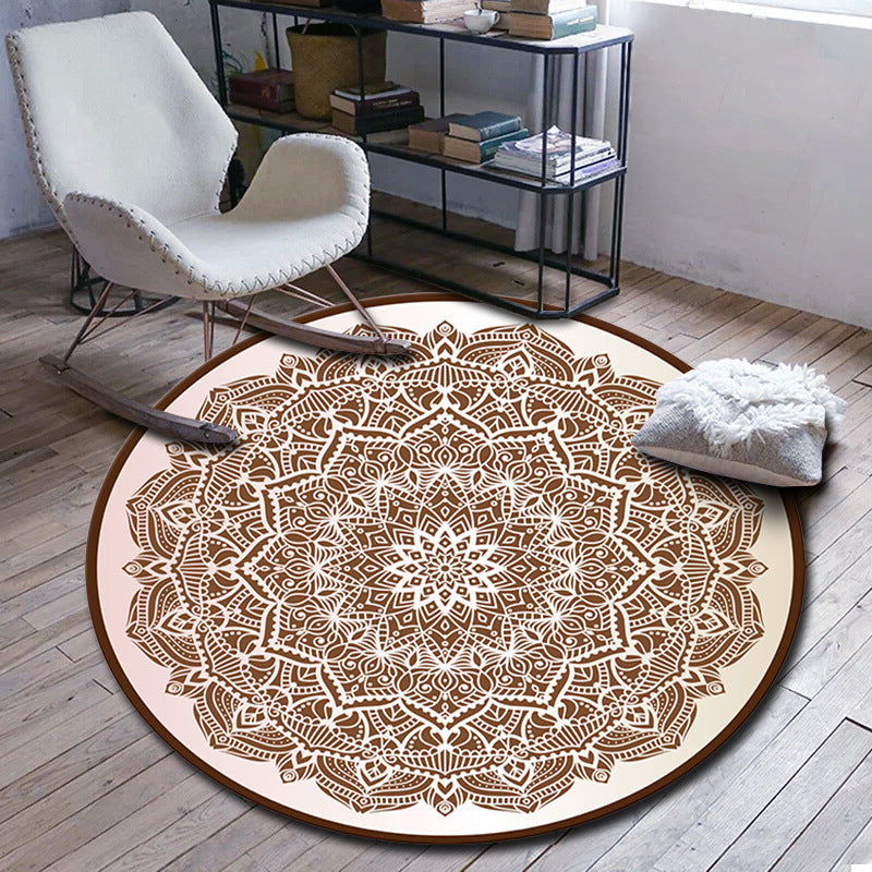 Sikunuo | Folks Multicolor Mandala Rug Synthetic Moroccan Rug Machine Washable Non-Slip Pet Friendly Living Room Rug