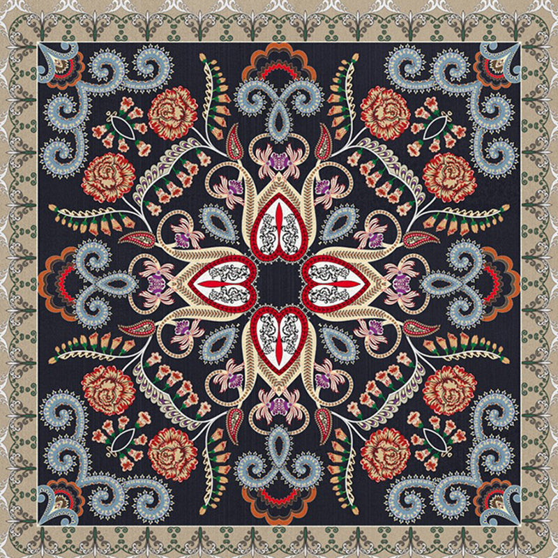 Sikunuo | Shabby Chic Floral Area Rug Multicolor Persian Carpet Polypropylene Anti-Slip Backing Washable Pet-Friendly Rug for Foyer
