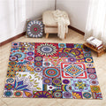 Sikunuo | Moroccan Mandala Patchwork Carpet Colorful Polyester Carpet Pet Friendly Non-Slip Machine Washable Carpet for Large Room