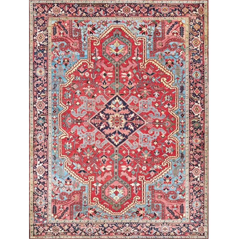 Sikunuo | Persian Home Rug Multicolored Symmetrical Print Rug Polyester Non-Slip Backing Machine Washable Stain Resistant Rug