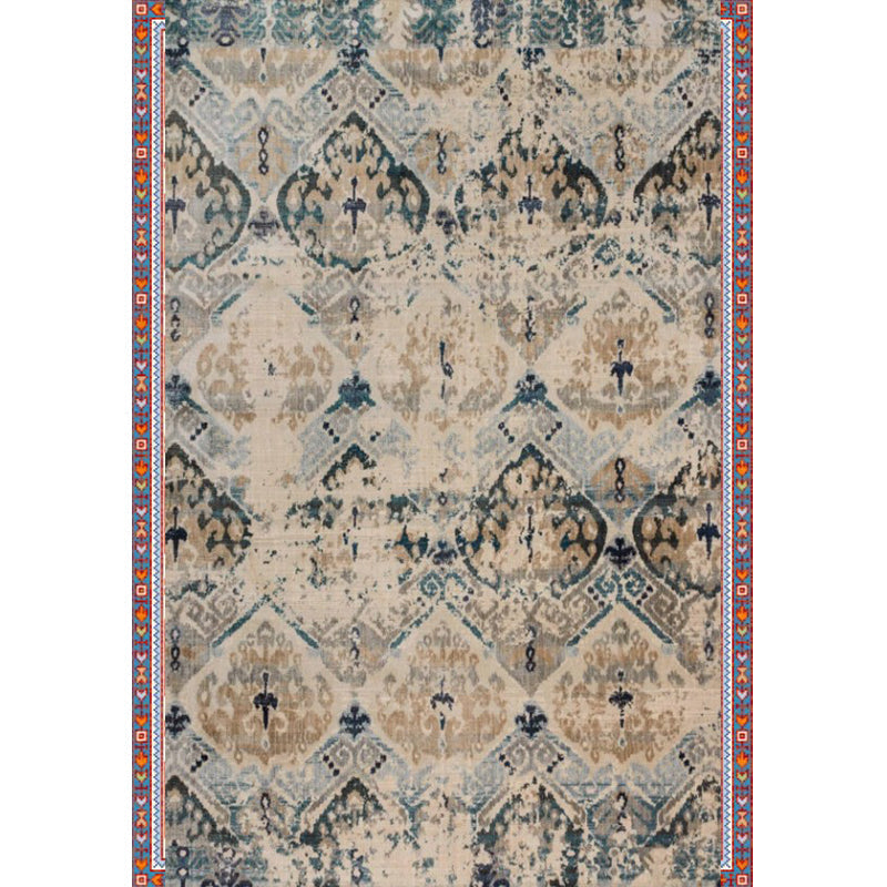 Sikunuo | Persian Home Rug Multicolored Symmetrical Print Rug Polyester Non-Slip Backing Machine Washable Stain Resistant Rug