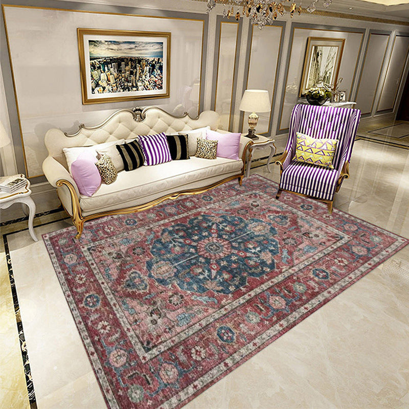 Sikunuo | Classic multicolored Persian carpet polypropylene floral carpet washable stain resistant non-slip carpet for guest room
