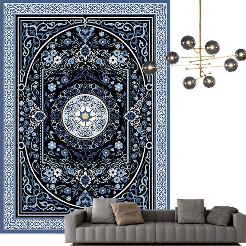 Sikunuo | Traditional Multicolored Moroccan Carpet Polypropylene Floral Carpet Non-Slip Backing Pet Friendly Stain Resistant Carpet for Living Room