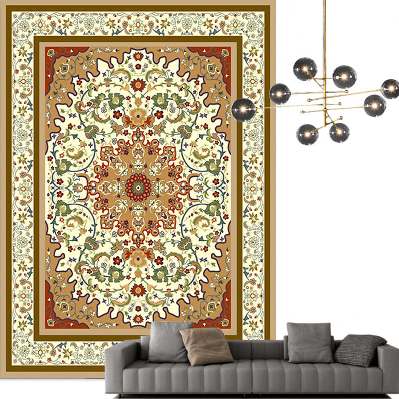 Sikunuo | Traditional Multicolored Moroccan Carpet Polypropylene Floral Carpet Non-Slip Backing Pet Friendly Stain Resistant Carpet for Living Room