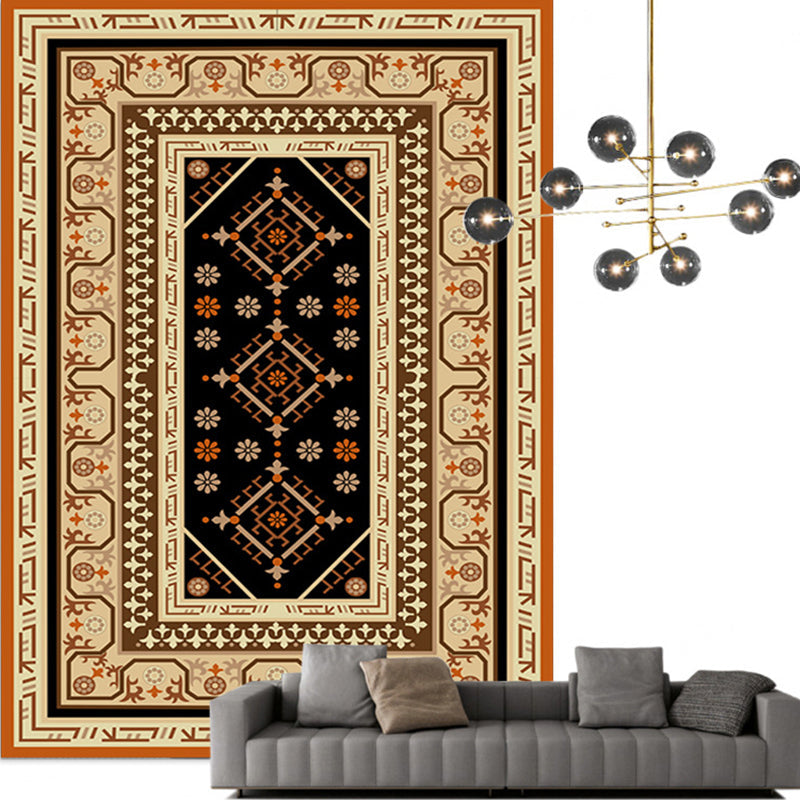 Sikunuo | Traditional Multicolored Moroccan Carpet Polypropylene Floral Carpet Non-Slip Backing Pet Friendly Stain Resistant Carpet for Living Room