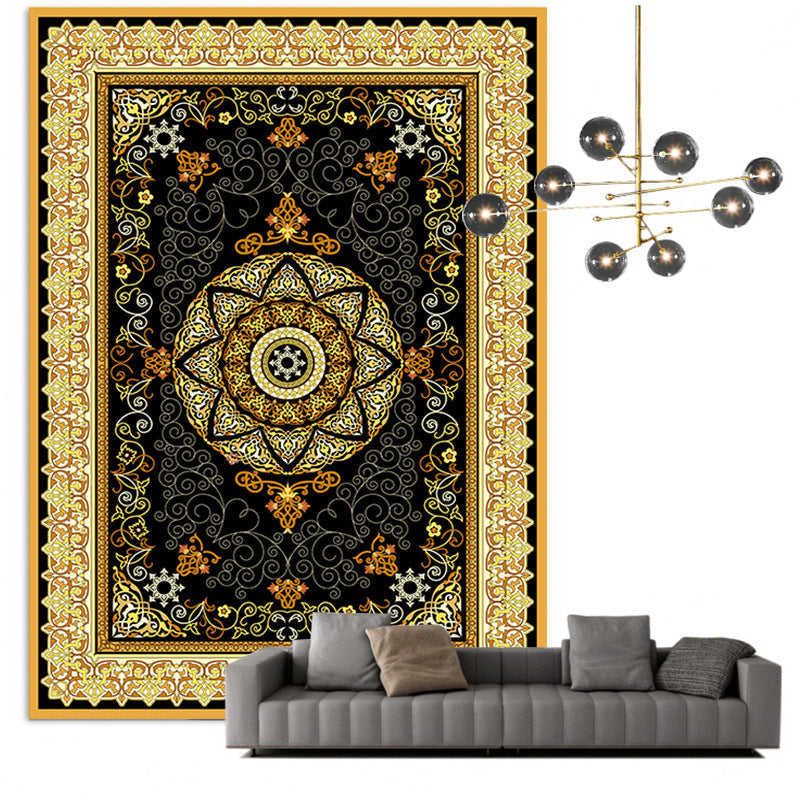 Sikunuo | Traditional Multicolored Moroccan Carpet Polypropylene Floral Carpet Non-Slip Backing Pet Friendly Stain Resistant Carpet for Living Room
