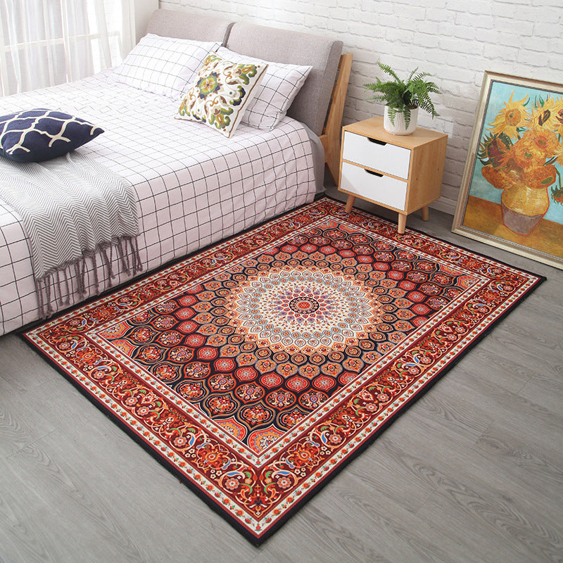 Sikunuo | Moroccan Style Bedroom Rug Multicolor Floral Pattern Rug Polyester Washable Pet Friendly Non-Slip Back Rug
