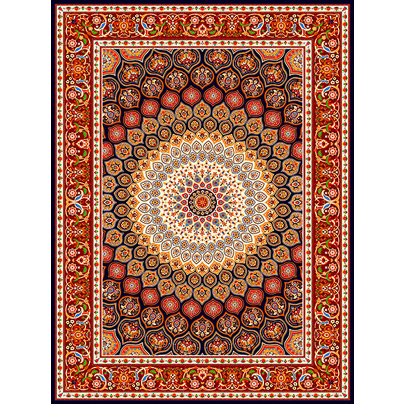 Sikunuo | Moroccan Style Bedroom Rug Multicolor Floral Pattern Rug Polyester Washable Pet Friendly Non-Slip Back Rug