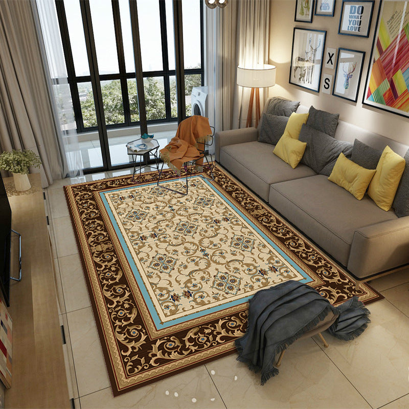 Sikunuo | Moroccan Style Bedroom Rug Multicolor Floral Pattern Rug Polyester Washable Pet Friendly Non-Slip Back Rug