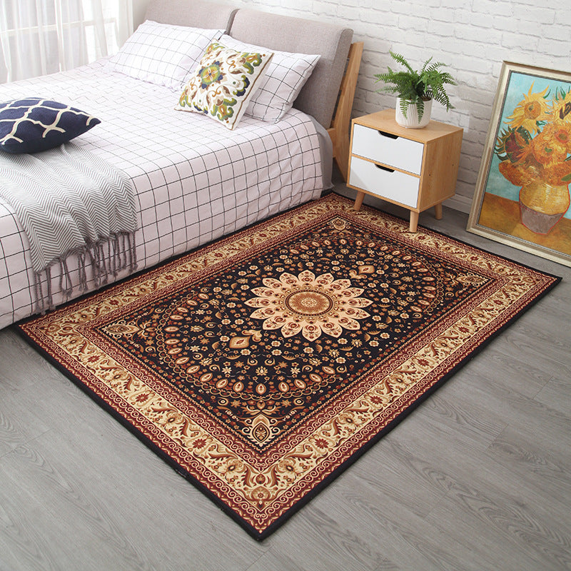 Sikunuo | Moroccan Style Bedroom Rug Multicolor Floral Pattern Rug Polyester Washable Pet Friendly Non-Slip Back Rug