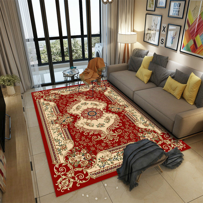 Sikunuo | Moroccan Style Bedroom Rug Multicolor Floral Pattern Rug Polyester Washable Pet Friendly Non-Slip Back Rug