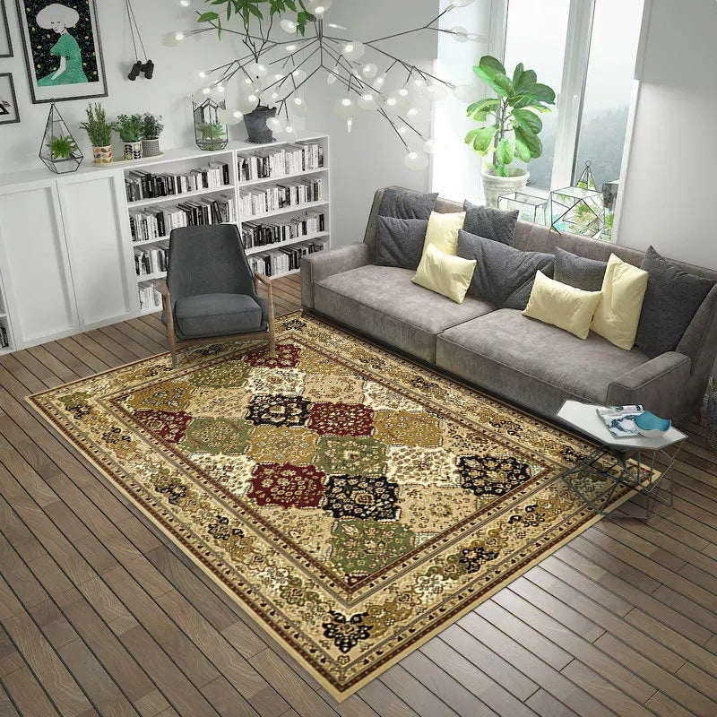 Sikunuo | Moroccan Style Bedroom Rug Multicolor Floral Pattern Rug Polyester Washable Pet Friendly Non-Slip Back Rug