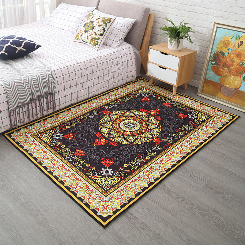 Sikunuo | Moroccan Style Bedroom Rug Multicolor Floral Pattern Rug Polyester Washable Pet Friendly Non-Slip Back Rug