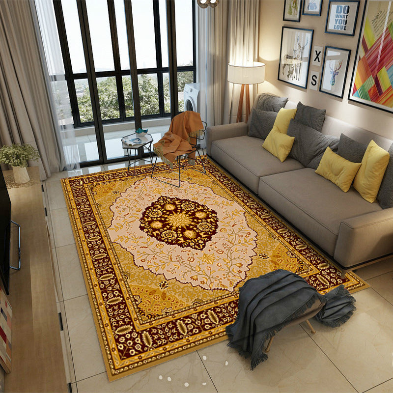 Sikunuo | Moroccan Style Bedroom Rug Multicolor Floral Pattern Rug Polyester Washable Pet Friendly Non-Slip Back Rug