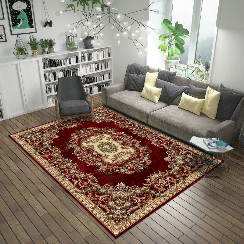 Sikunuo | Moroccan Style Bedroom Rug Multicolor Floral Pattern Rug Polyester Washable Pet Friendly Non-Slip Back Rug