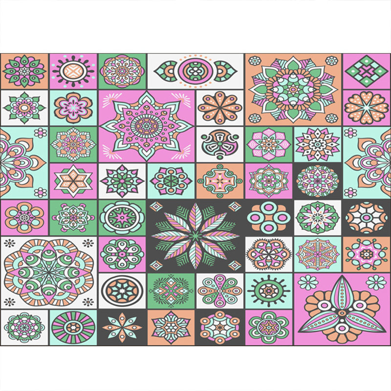Sikunuo | Multicolored floral mosaic print carpet polypropylene Moroccan indoor carpet machine washable non-slip backing pet-friendly carpet for home