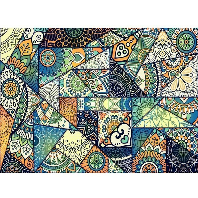 Sikunuo | Multicolored floral mosaic print carpet polypropylene Moroccan indoor carpet machine washable non-slip backing pet-friendly carpet for home