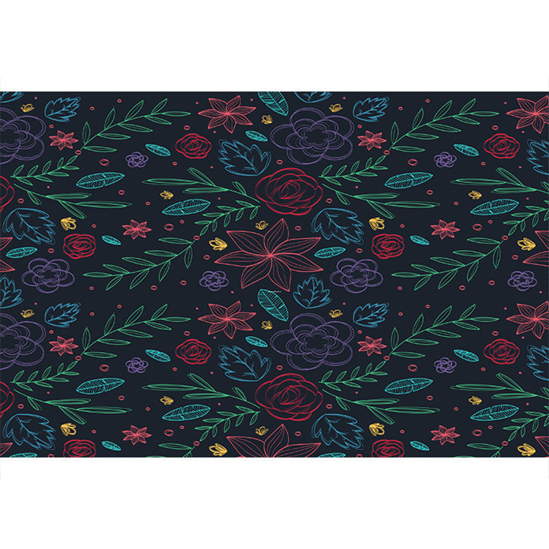 Sikunuo | Multicolored floral mosaic print carpet polypropylene Moroccan indoor carpet machine washable non-slip backing pet-friendly carpet for home