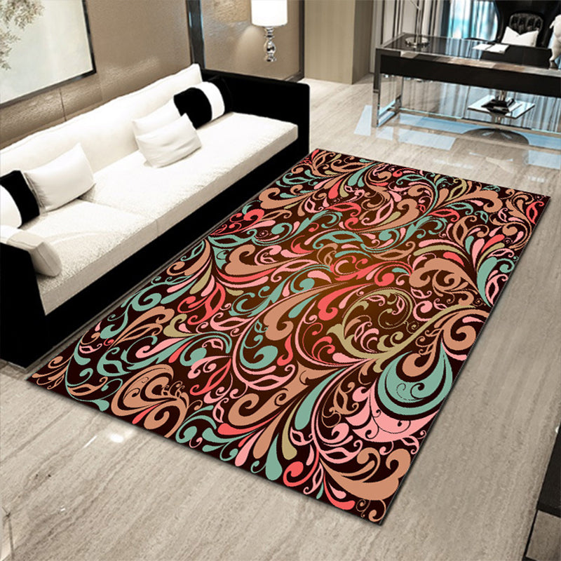 Sikunuo | Multicolored floral mosaic print carpet polypropylene Moroccan indoor carpet machine washable non-slip backing pet-friendly carpet for home