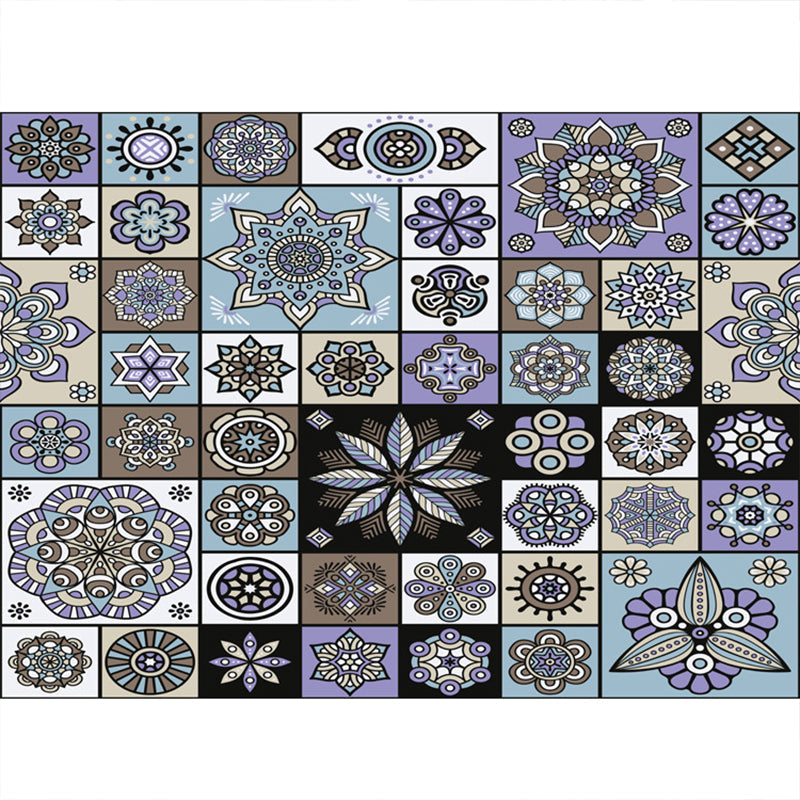 Sikunuo | Multicolored floral mosaic print carpet polypropylene Moroccan indoor carpet machine washable non-slip backing pet-friendly carpet for home