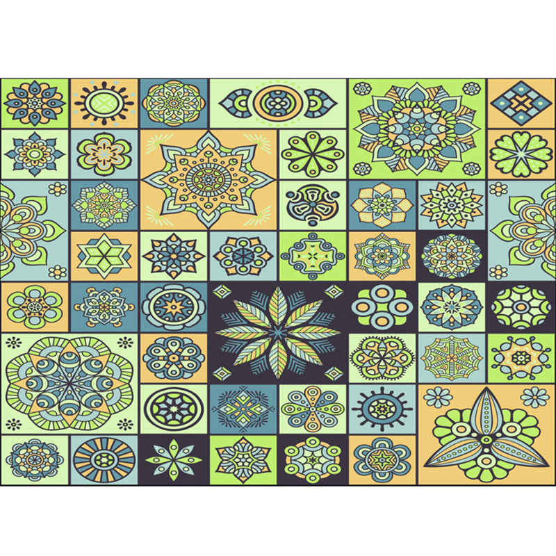 Sikunuo | Multicolored floral mosaic print carpet polypropylene Moroccan indoor carpet machine washable non-slip backing pet-friendly carpet for home