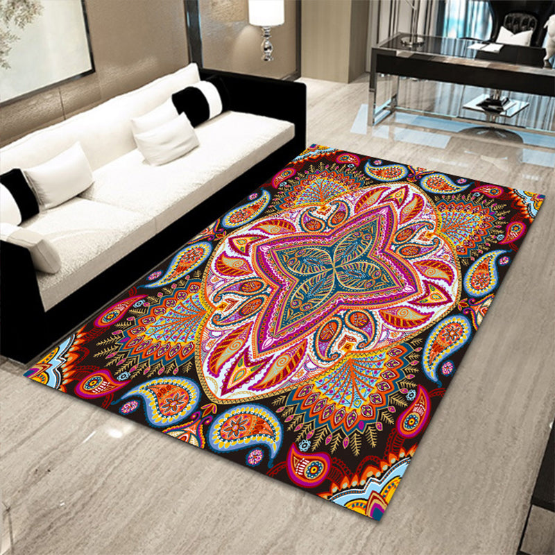 Sikunuo | Multicolored floral mosaic print carpet polypropylene Moroccan indoor carpet machine washable non-slip backing pet-friendly carpet for home