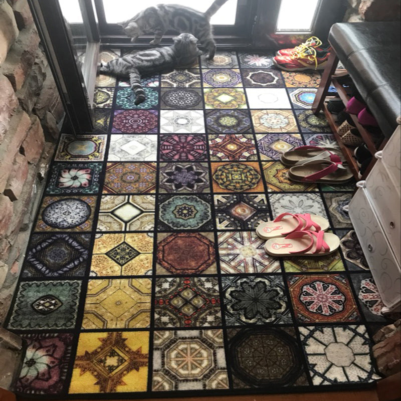 Sikunuo | Chic Multicolor Moroccan Carpet Polypropylene Mosaic Rug Non-Slip Back Machine Washable Stain Resistant Rug for Entrance Area