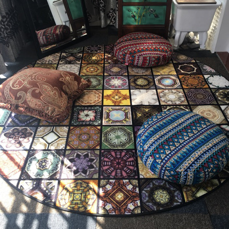 Sikunuo | Chic Multicolor Moroccan Carpet Polypropylene Mosaic Rug Non-Slip Back Machine Washable Stain Resistant Rug for Entrance Area