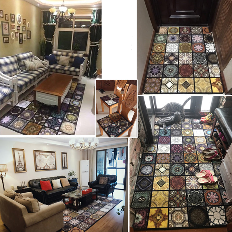 Sikunuo | Chic Multicolor Moroccan Carpet Polypropylene Mosaic Rug Non-Slip Back Machine Washable Stain Resistant Rug for Entrance Area