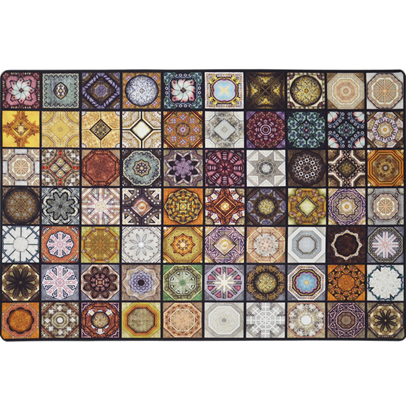 Sikunuo | Chic Multicolor Moroccan Carpet Polypropylene Mosaic Rug Non-Slip Back Machine Washable Stain Resistant Rug for Entrance Area