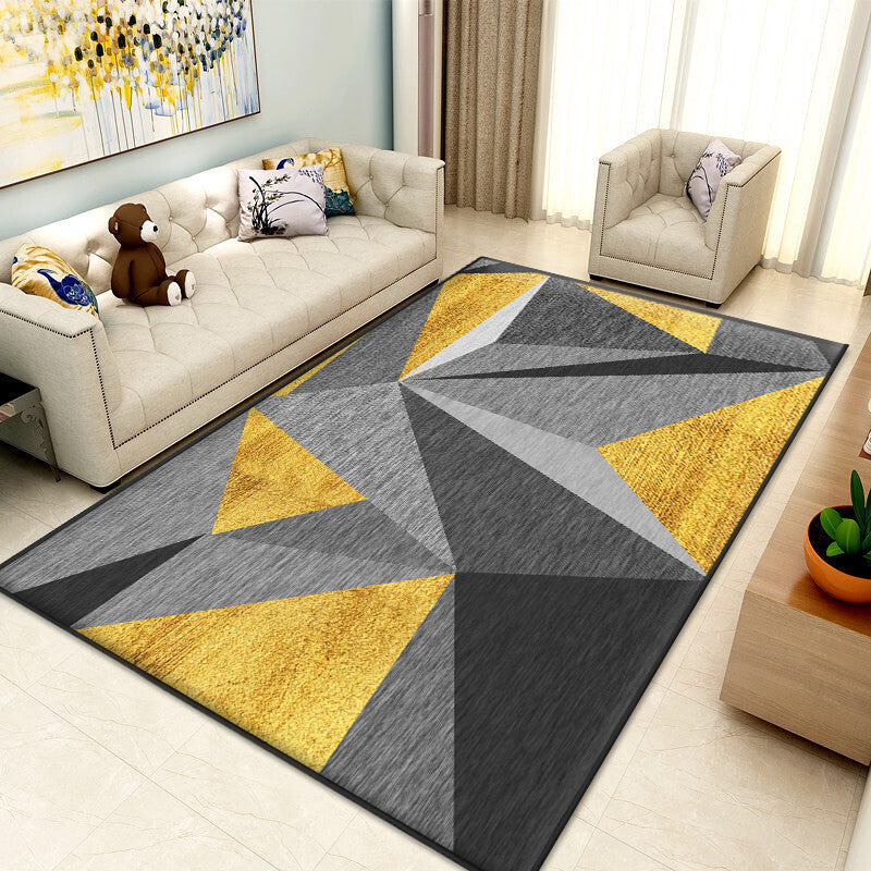 Sikunuo | Nice 3D Effect Triangle Rug Multicolor Contemporary Rug Polypropylene Machine Washable Pet Friendly Non-Slip Rug for Home