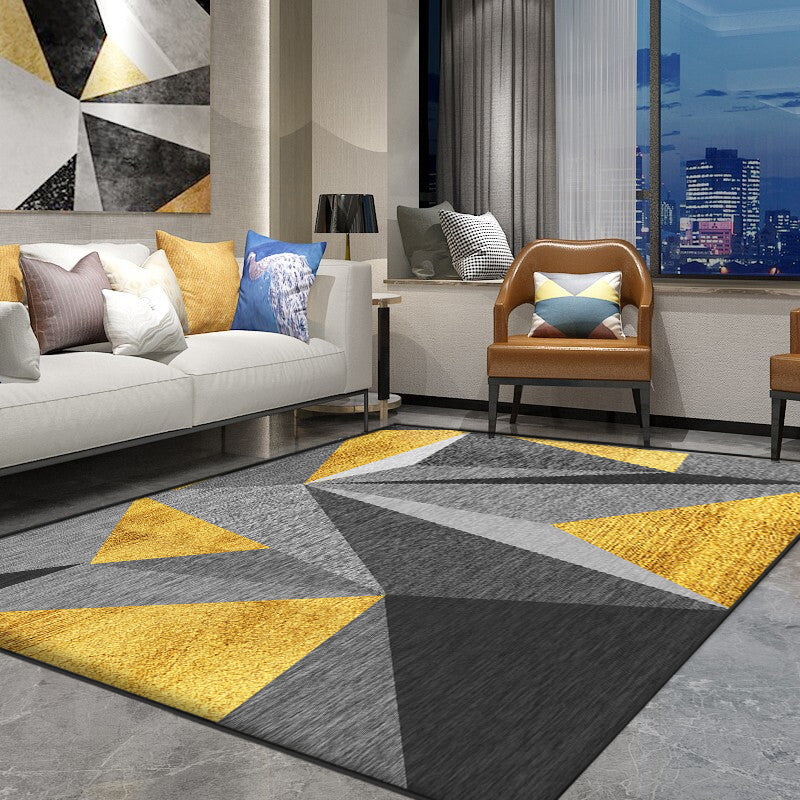 Sikunuo | Nice 3D Effect Triangle Rug Multicolor Contemporary Rug Polypropylene Machine Washable Pet Friendly Non-Slip Rug for Home