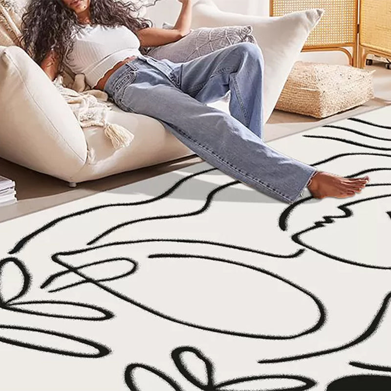 Sikunuo | Simple Line Art Rug Multicolor Nordic Style Rug Synthetic Pet Friendly Machine Washable Non-Slip Rug for Living Room