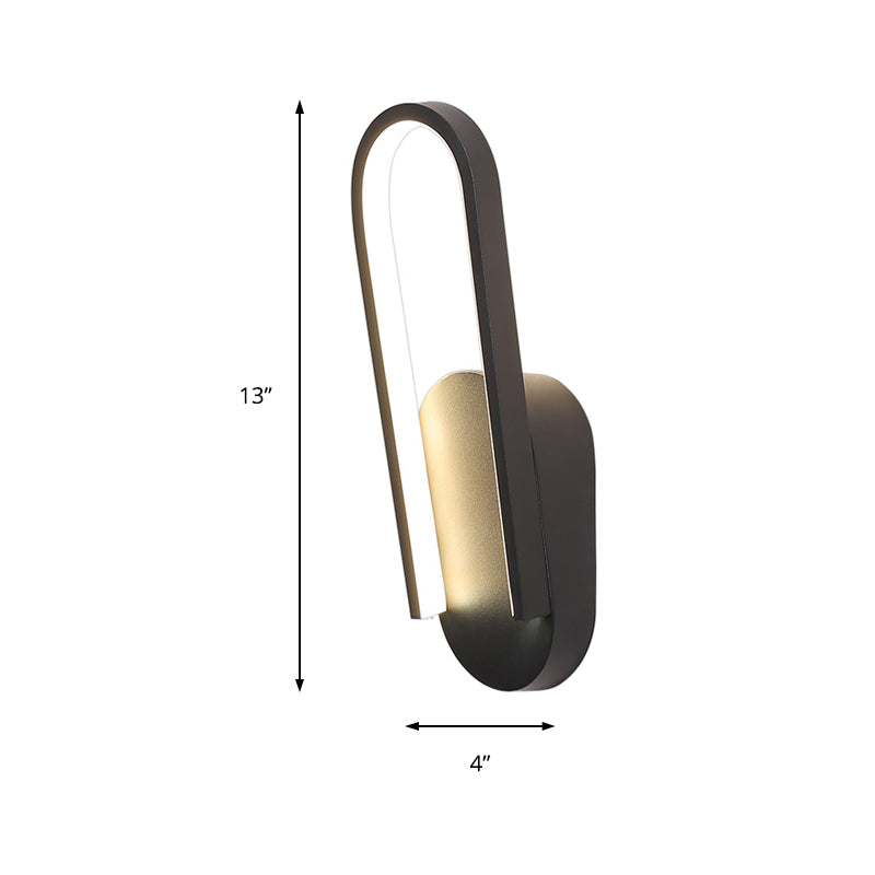 Sikunuo | Simple Wall Light Black/White Half Oval LED Wall Light with Acrylic Shade, Warm/White Light