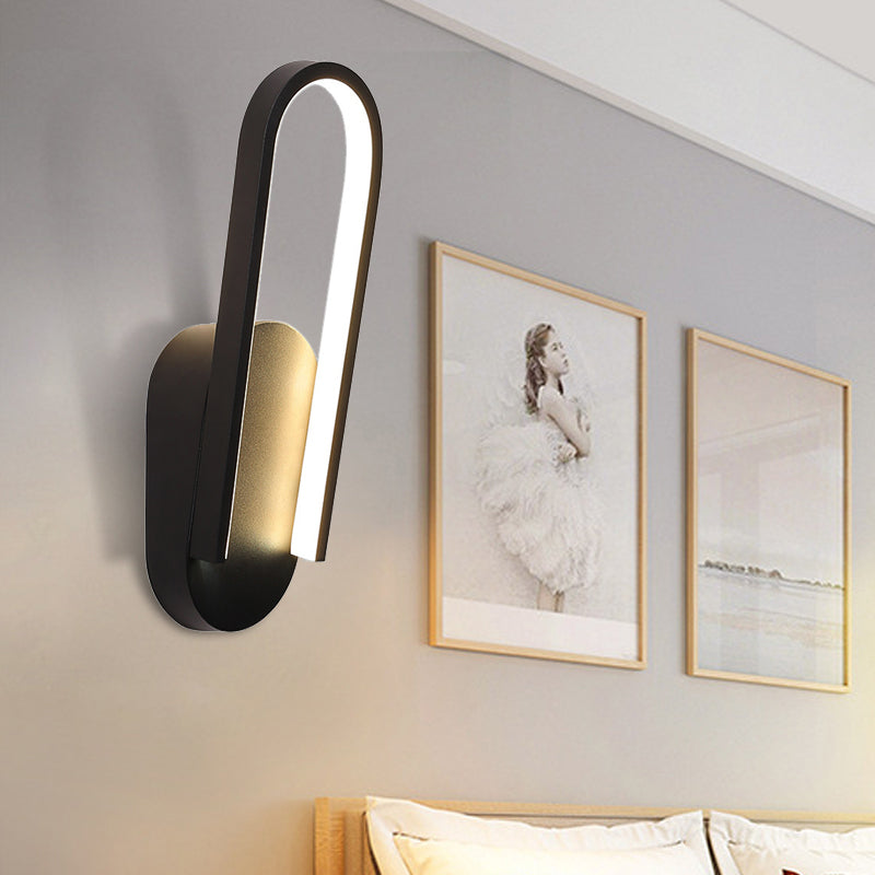 Sikunuo | Simple Wall Light Black/White Half Oval LED Wall Light with Acrylic Shade, Warm/White Light