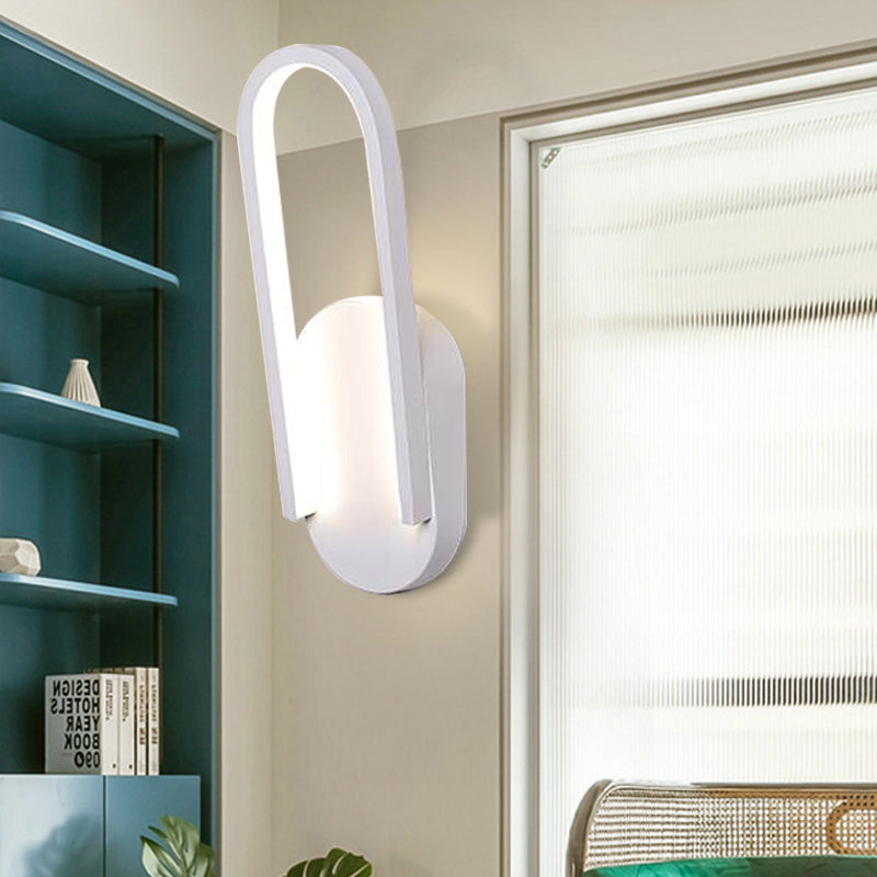 Sikunuo | Simple Wall Light Black/White Half Oval LED Wall Light with Acrylic Shade, Warm/White Light