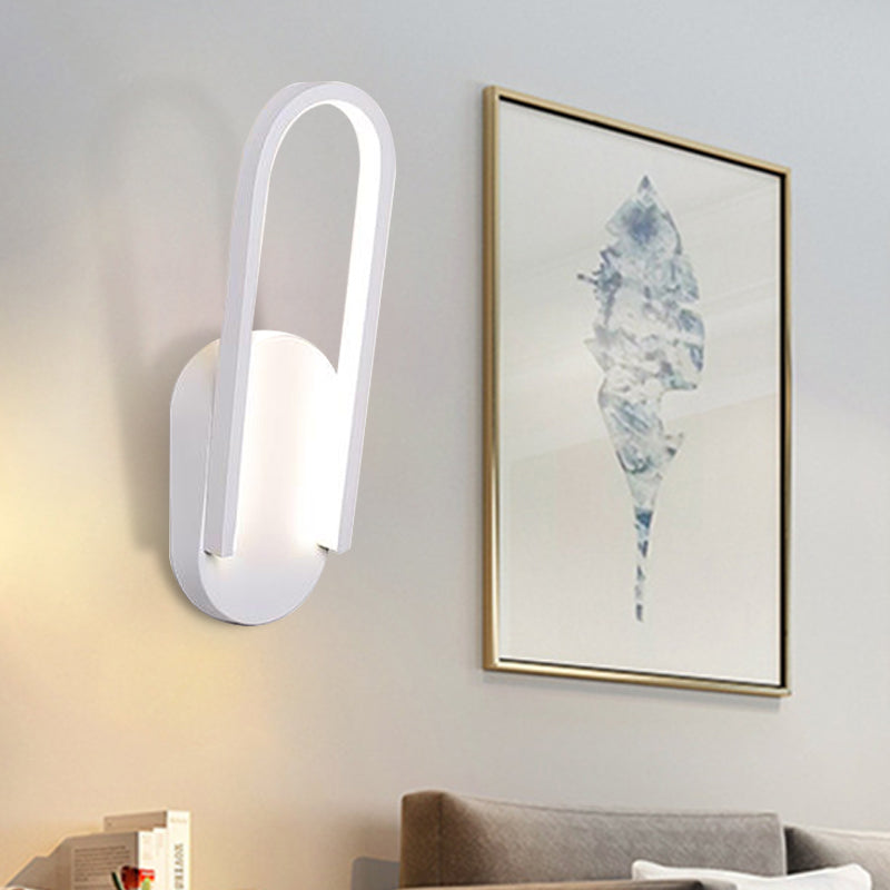 Sikunuo | Simple Wall Light Black/White Half Oval LED Wall Light with Acrylic Shade, Warm/White Light