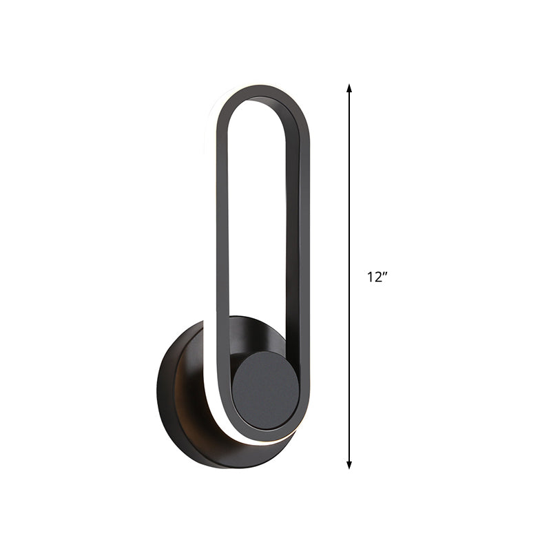 Sikunuo | Minimalistic Oblong-Ring Wall Light Acrylic Shade LED Bed Lamp in Black/White, Warm/White Light
