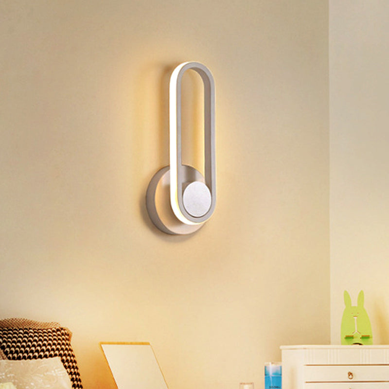 Sikunuo | Minimalistic Oblong-Ring Wall Light Acrylic Shade LED Bed Lamp in Black/White, Warm/White Light