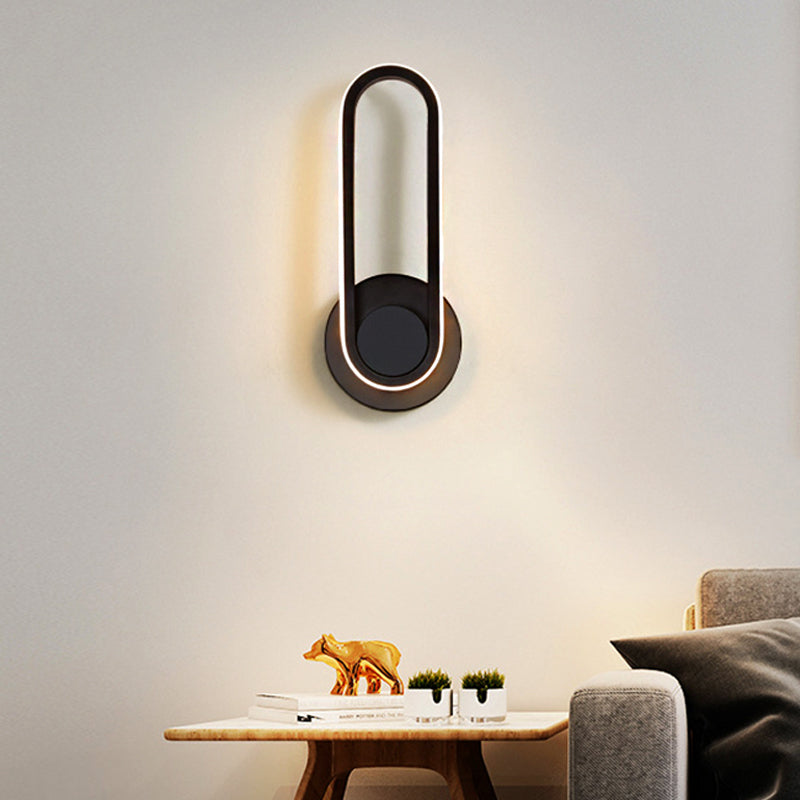 Sikunuo | Minimalistic Oblong-Ring Wall Light Acrylic Shade LED Bed Lamp in Black/White, Warm/White Light