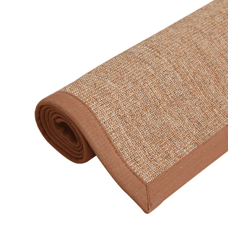 Sikunuo | Simple Multicolor Solid Area Rug Jute Lodge Rug Machine Washable Rug for Indoor with Border for the Living Room