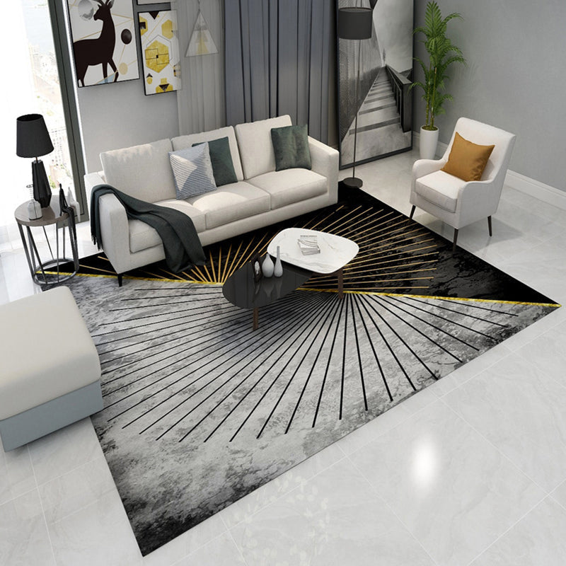 Sikunuo | Simple Geometric Print Rug Multi-Colored Modern Carpet Polypropylene Non-Slip Backing Stain Resistant Washable Rug for Home