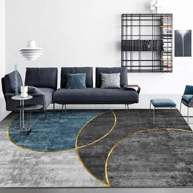 Sikunuo | Simple Geometric Print Rug Multi-Colored Modern Carpet Polypropylene Non-Slip Backing Stain Resistant Washable Rug for Home