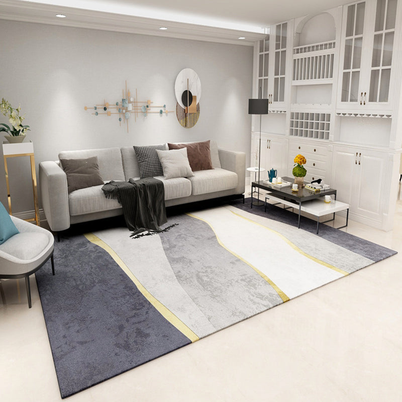 Sikunuo | Simple Geometric Print Rug Multi-Colored Modern Carpet Polypropylene Non-Slip Backing Stain Resistant Washable Rug for Home