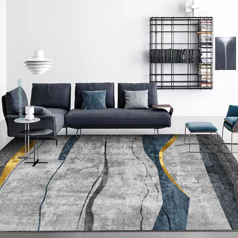 Sikunuo | Simple Geometric Print Rug Multi-Colored Modern Carpet Polypropylene Non-Slip Backing Stain Resistant Washable Rug for Home