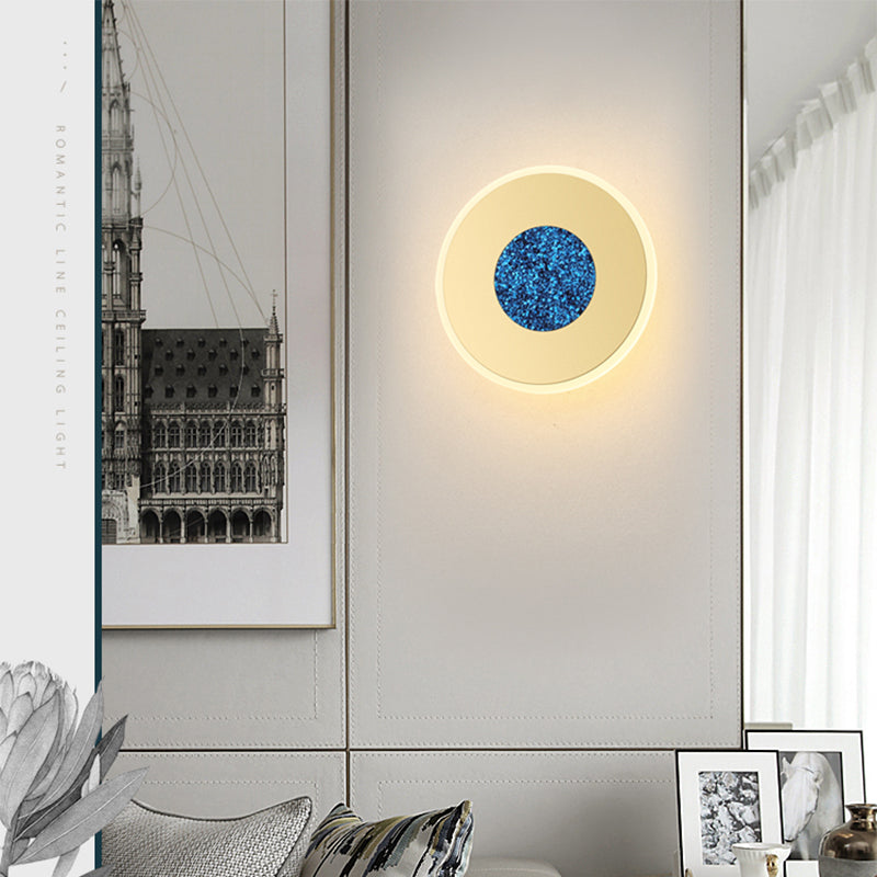 Sikunuo | Blue and Brass Disk LED Wall Light Modernist 8"/11" Dia Wall Mount Lamp with Acrylic Shade